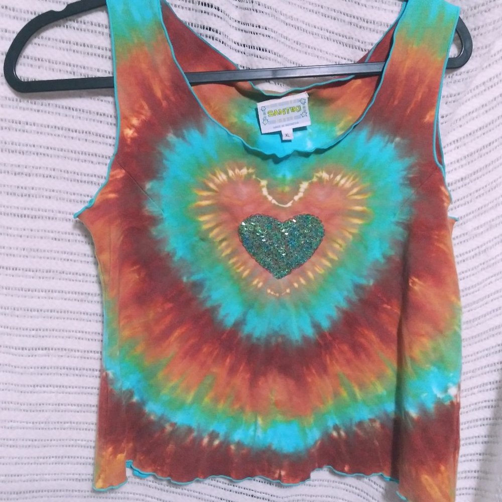 hippie - tie dye glitter heart tank top